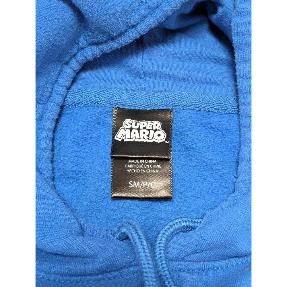 Official Nintendo Super Mario Blue Graphic Hoodie Mens Small Wario Luigi Sleeve - Picture 5 of 11
